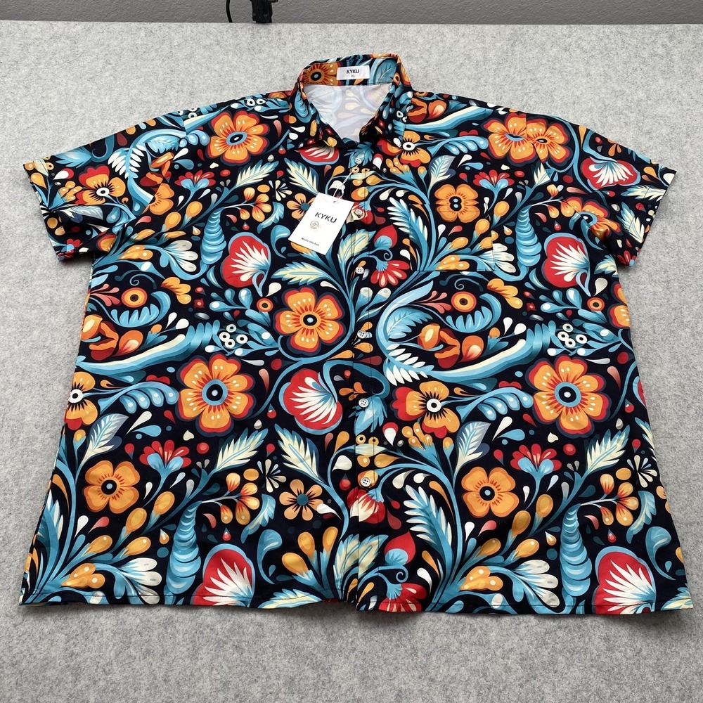 KYKU Shirt Mens 3XL Floral Hawaiian Short Sleeve Button Up *NEW WITH STAIN*